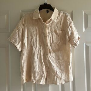 SHEIN Women’s Tan Gauze Button Down Short Sleeve Top Size Medium